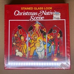 Vintage Christmas Stained Glass Look Nativity Scene SEALED SunCatcher Baking NOS